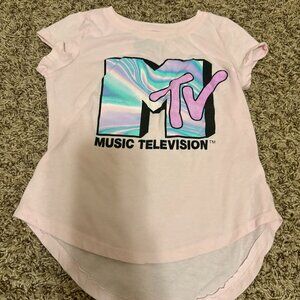 MTV Graphic T Shirt Small 7 Light Pink Short Sleeve Cotton Polyester Blend